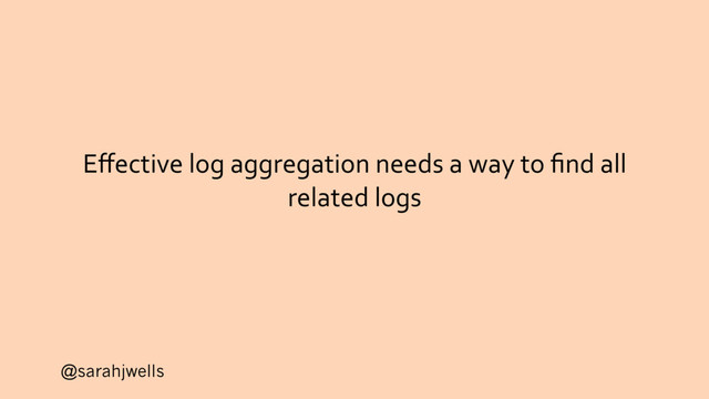 @sarahjwells
Eﬀective log aggregation needs a way to ﬁnd all
related logs

