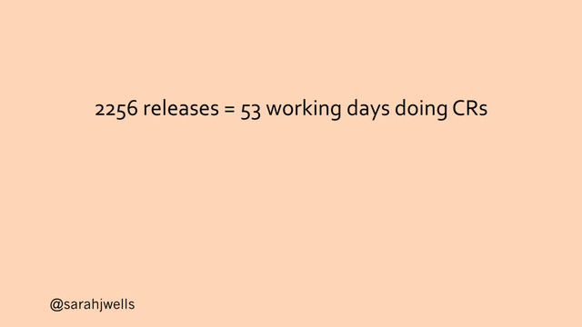 @sarahjwells
2256 releases = 53 working days doing CRs
