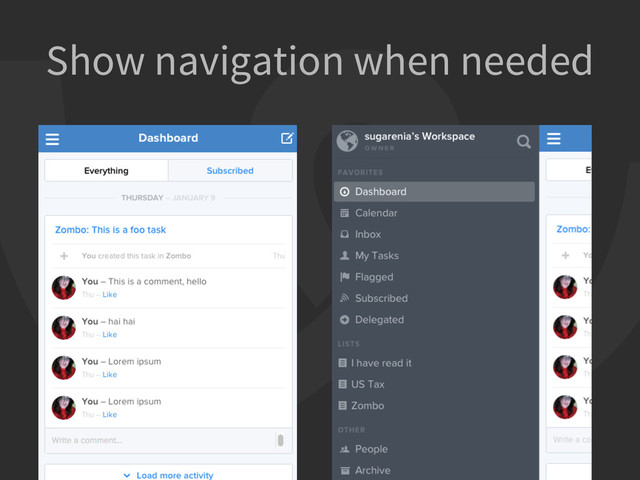 Show navigation when needed
