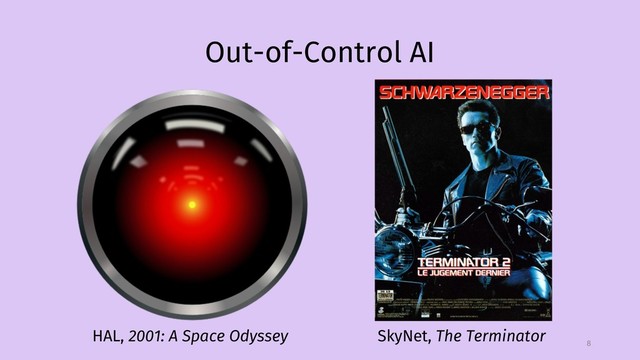 Out-of-Control AI
8
HAL, 2001: A Space Odyssey SkyNet, The Terminator
