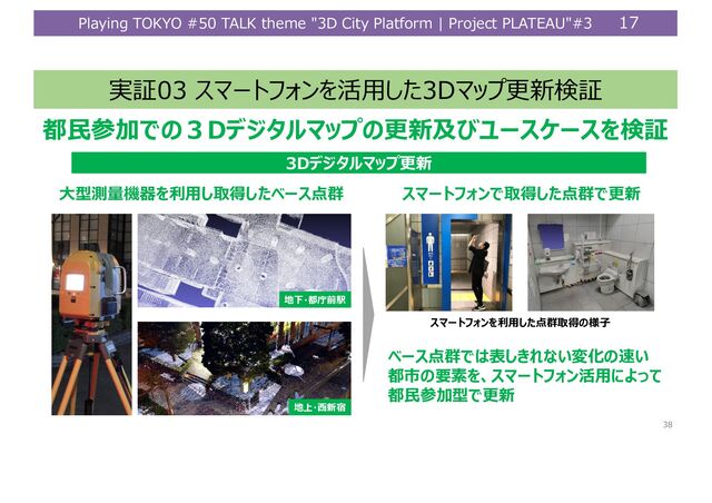 Playing TOKYO #50 TALK theme "3D City Platform | Project PLATEAU"#3 17
ৰ઒03 崡嵆嵤崰崽崑嵛峼ણ৷峁峉3D嵆崫崿ಌৗਫ਼઒
38
੃ড়૞ਸ峑峘گD崯崠崧嵓嵆崫崿峘ಌৗ఺峝嵎嵤崡崙嵤崡峼ਫ਼઒
3D崯崠崧嵓嵆崫崿ಌৗ
প஑೾୤ਃஓ峼ਹ৷峁਄੭峁峉嵁嵤崡ਡණ 崡嵆嵤崰崽崑嵛峑਄੭峁峉ਡණ峑ಌৗ
嵁嵤崡ਡණ峑峙਀峁岷島峔岮૗৲峘ச岮
੃৘峘ਏಞ峼岝崡嵆嵤崰崽崑嵛ણ৷峕峲峍峐
੃ড়૞ਸ஑峑ಌৗ
崡嵆嵤崰崽崑嵛峼ਹ৷峁峉ਡණ਄੭峘஘৕
৉ৣ嵣੃ૂ৐ക
৉঱嵣ਧৗ೛
