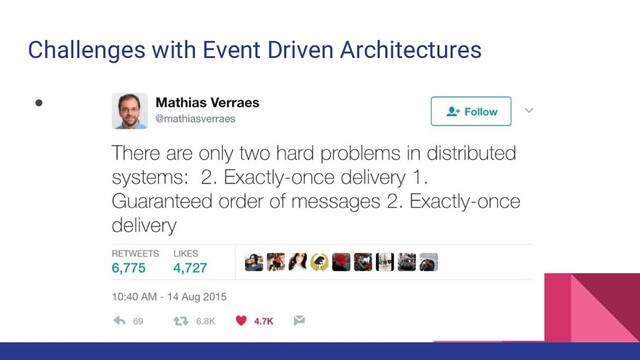 Challenges with Event Driven Architectures
●
