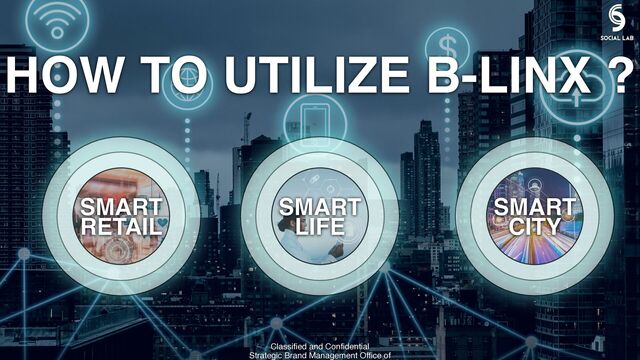 HOW TO UTILIZE B-LINX ?
SMART
CITY
SMART
RETAIL
SMART
LIFE
Classified and Confidential
Strategic Brand Management Office of
