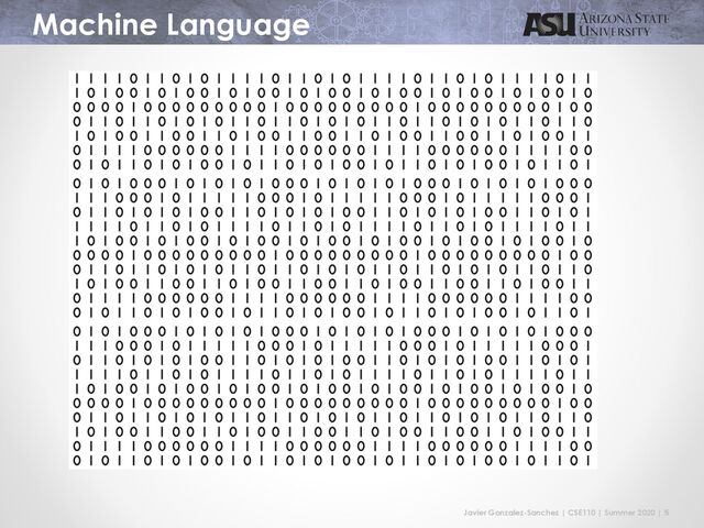 Javier Gonzalez-Sanchez | CSE110 | Summer 2020 | 5
Machine Language
