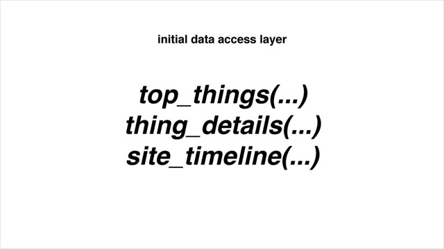 top_things(...)!
thing_details(...)!
site_timeline(...)
initial data access layer

