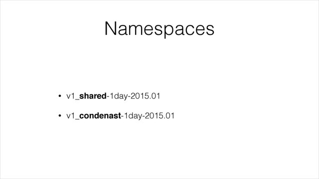 Namespaces
• v1_shared-1day-2015.01
• v1_condenast-1day-2015.01
