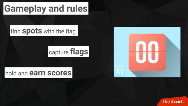 Gameplay and rules
capture flags
hold and earn scores
find spots with the flag
