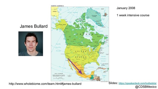 http://www.wholebiome.com/team.html#james-bullard
James Bullard
January 2008
1 week intensive course
Slides: https://speakerdeck.com/lcolladotor
@CDSBMexico
