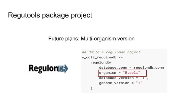 Regutools package project
Future plans: Multi-organism version
