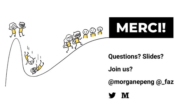 MERCI!
Questions? Slides?
Join us?
@morganepeng @_faz
