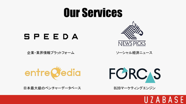 Our Services
B2Bマーケティングエンジン
ソーシャル経済ニュース
企業・業界情報プラットフォーム
日本最大級のベンチャーデータベース
