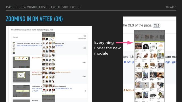 ZOOMING IN ON AFTER (ON)
CASE FILES: CUMULATIVE LAYOUT SHIFT (CLS)
Everything
under the new
module
@ksylor

