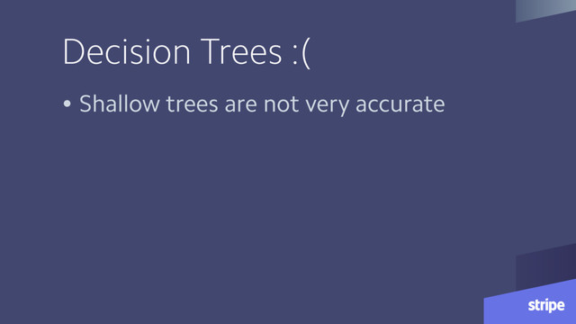 Decision Trees :(
• Shallow trees are not very accurate

