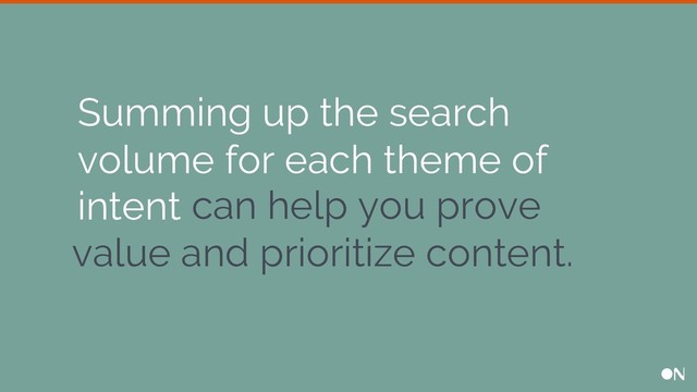 can help you prove
value and prioritize content.
Summing up the search
volume for each theme of
intent
