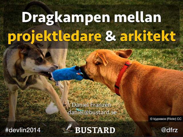 Dragkampen mellan
projektledare & arkitekt
Daniel Franzén
daniel@bustard.se
BUSTARD
#devlin2014 @dfrz
© kjypeace (Flickr) CC
