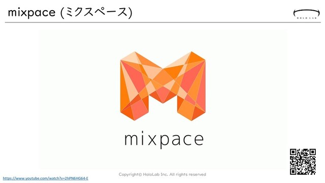 mixpace (ミクスペース)
Copyright© HoloLab Inc. All rights reserved
https://www.youtube.com/watch?v=2hPN6HG64-E
