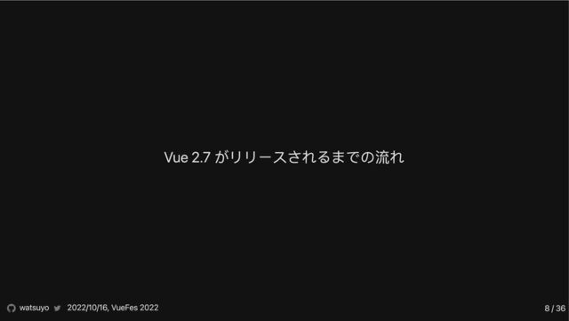 Vue 2.7 がリリースされるまでの流れ
watsuyo 2022/10/16, VueFes 2022 8 / 36
