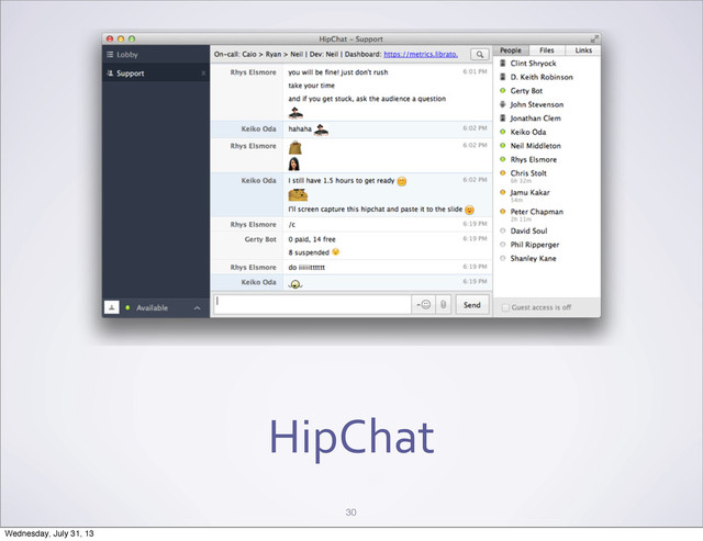 HipChat
30
Wednesday, July 31, 13
