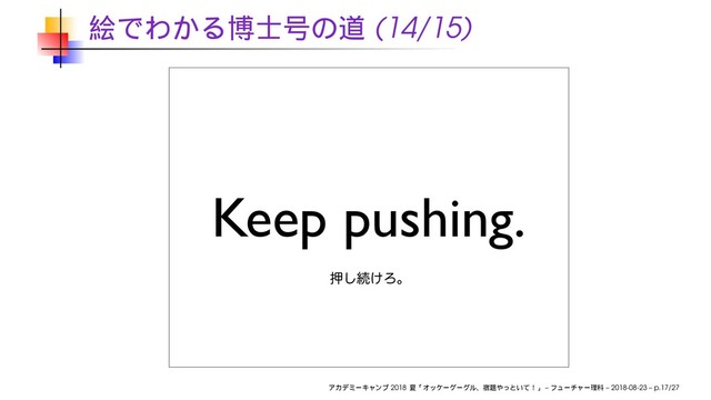 (14/15)
Keep pushing.
ԡ͠ଓ͚Ζɻ
2018 – – 2018-08-23 – p.17/27
