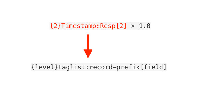 {2}Timestamp:Resp[2] > 1.0
{level}taglist:record-prefix[field]
