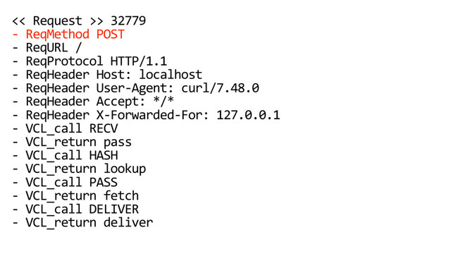 << Request >> 32779
- ReqMethod POST
- ReqURL /
- ReqProtocol HTTP/1.1
- ReqHeader Host: localhost
- ReqHeader User-Agent: curl/7.48.0
- ReqHeader Accept: */*
- ReqHeader X-Forwarded-For: 127.0.0.1
- VCL_call RECV
- VCL_return pass
- VCL_call HASH
- VCL_return lookup
- VCL_call PASS
- VCL_return fetch
- VCL_call DELIVER
- VCL_return deliver
