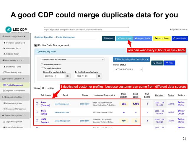 A good CDP could merge duplicate data for you
24
