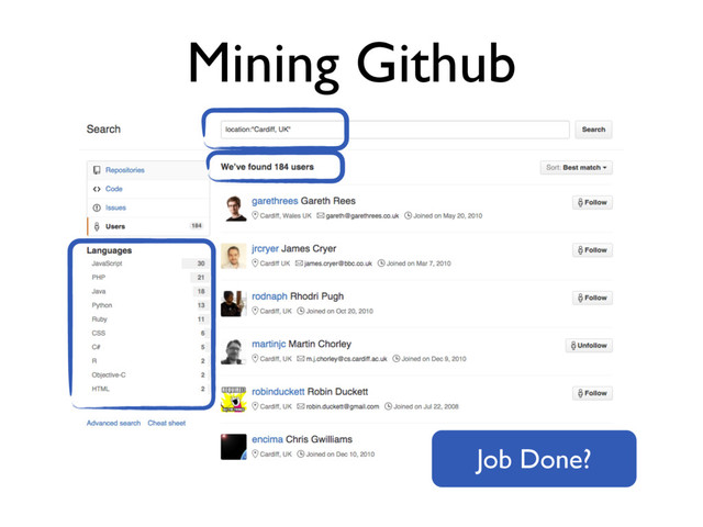 Mining Github
Job Done?
