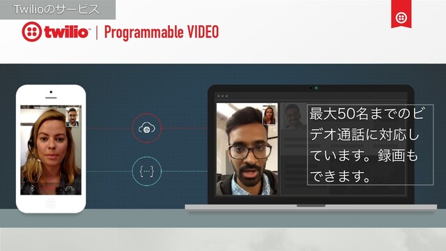 Programmable VIDEO
࠷େ໊·ͰͷϏ
σΦ௨࿩ʹରԠ͠
͍ͯ·͢ɻ࿥ը΋
Ͱ͖·͢ɻ
Twilioのサービス
