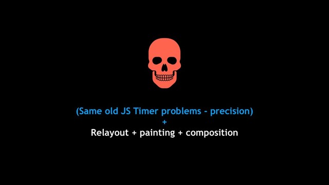 (Same old JS Timer problems - precision)
+
Relayout + painting + composition
