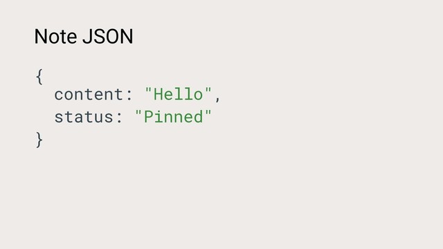 Note JSON
{
content: "Hello",
status: "Pinned"
}
