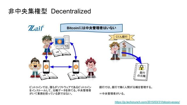 非中央集権型 Decentralized
https://jp.techcrunch.com/2015/03/31/bitcoin-essay/
