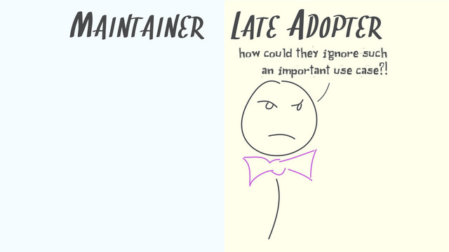 MAINTAINER LATE ADOPTER
how could they ignore such
an important use case?!
