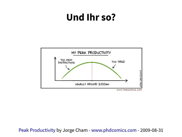 Und Ihr so?
Peak Productivity by Jorge Cham - www.phdcomics.com - 2009-08-31
