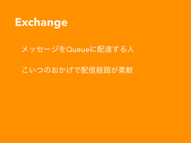 Exchange
ϝοηʔδΛQueueʹ഑ୡ͢Δਓ
͍ͭ͜ͷ͓͔͛Ͱ഑৴ܦ࿏͕ॊೈ
