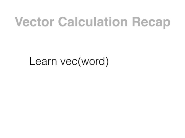 Vector Calculation Recap
Learn vec(word)
