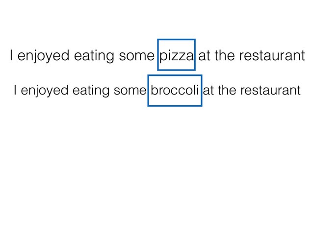 I enjoyed eating some pizza at the restaurant
I enjoyed eating some broccoli at the restaurant
