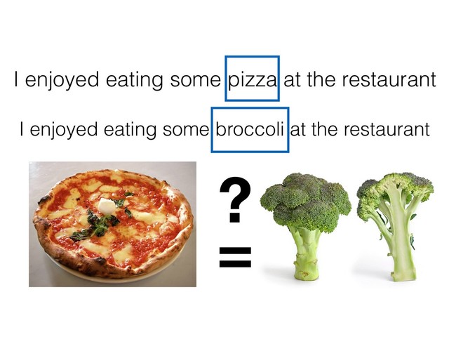 I enjoyed eating some pizza at the restaurant
I enjoyed eating some broccoli at the restaurant
=
?
