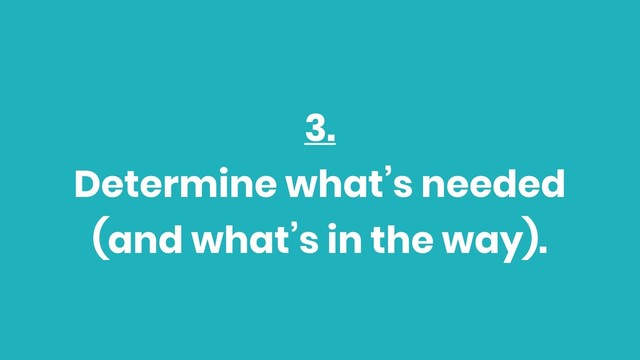 3.
Determine what’s needed
(and what’s in the way).
