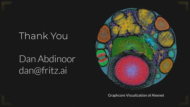 Thank You
Dan Abdinoor
dan@fritz.ai
Graphcore Visualization of Alexnet

