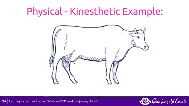 Learning to Teach — Heather White — PHPBenelux – January 24, 2020
Physical - Kinesthetic Example:
24
