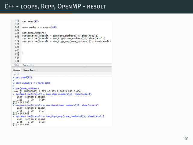 C++ - loops, Rcpp, OpenMP - result
51
