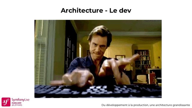 Architecture - Le dev
Du développement à la production, une architecture grandissante
