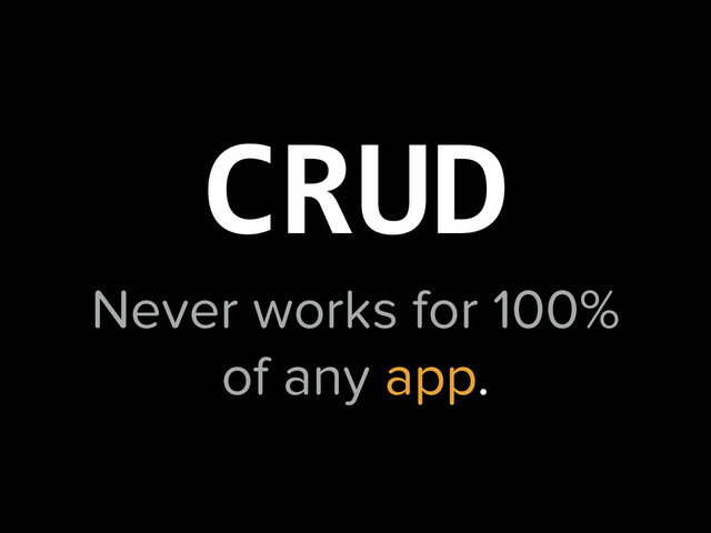 Never works for 100%
of any app.
CRUD
