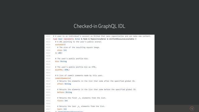 13
Checked-in GraphQL IDL
