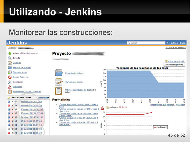 Monitorear las construcciones:
Utilizando - Jenkins
45 de 52
