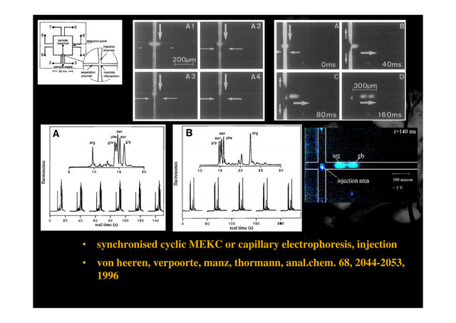 • synchronised cyclic MEKC or capillary electrophoresis, injection
• von heeren, verpoorte, manz, thormann, anal.chem. 68, 2044-2053,
1996
