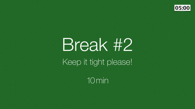Break #2
Keep it tight please!
1 min
0
