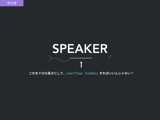΍Γํ
SPEAKER
͜ΕΛे෼ͳ௕͞ʹͯ͠ɺoverflow: hidden;͢Ε͹͍͍Μ͡Όͳ͍ʁ
