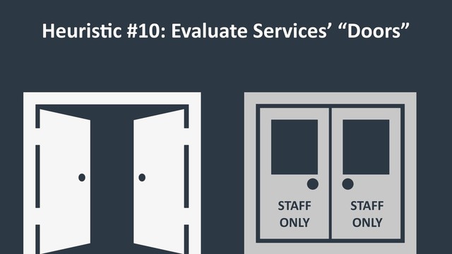 HeurisCc #10: Evaluate Services’ “Doors”
STAFF
ONLY
STAFF
ONLY
