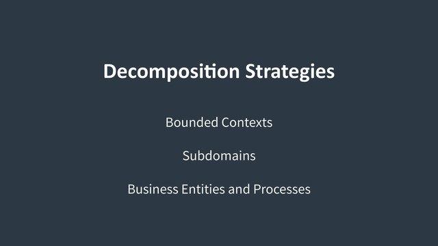 DecomposiCon Strategies
Bounded Contexts
Subdomains
Business Entities and Processes
